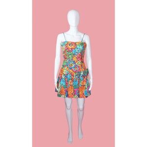 1980s-1990s MIGNON NEW YORK Sequin Floral Mini Dress W/Drop Waist & Rosettes. XS